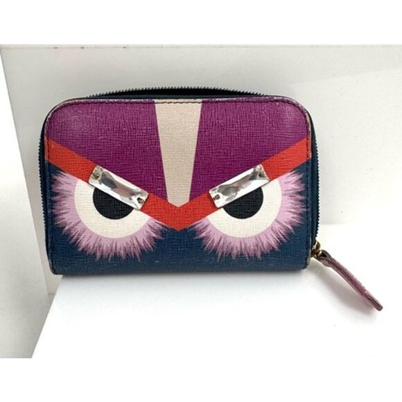 Fendi monster compact wallet, Zeid around blue fuchsia white with crystal eyes - Picture 1 of 7